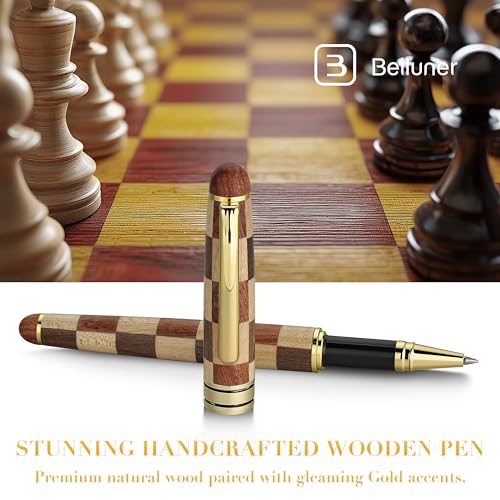 BEILUNER Luxury Wood Ballpoint Pen Writing Set, Chess Style - Elegant Fancy Nice Gift Pen Set for Signature Executive Business Office Supplies - Gift Boxed with Extra Refills (Black) - color: Chess