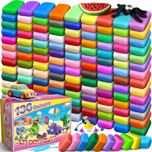 ESSENSON Air Dry Clay - 136 Colors Modeling Magic Clay, Best Gift for Boys & Girls Age 3-12 Year Old, DIY Molding Kids, with Sculpting Tools, Decoration Accessories, Kids Art Crafts - color: 136 Colors
