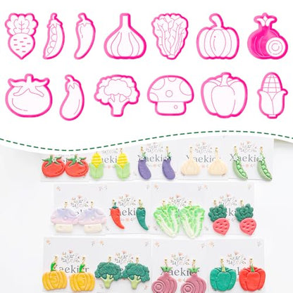 Xaekicr 13 Pcs Vegetable Polymer Clay Cutters - Miniature Food Shape Jewelry Making Tools for Earrings, Charms & DIY Crafts, Soft Clay Molds - color: 2G color