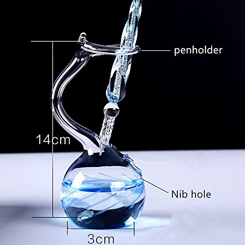 Earlyred Calligraphy Pen Set Handmade Glass Dip Pen Holder Crystal Drip Fountain Pen Writing Signatures Pen Ink Washing Inkwell Pen Decoration Office Student Gift Blue (Not Ink)