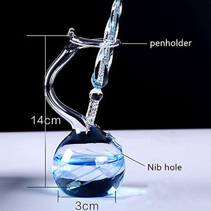 Earlyred Calligraphy Pen Set Handmade Glass Dip Pen Holder Crystal Drip Fountain Pen Writing Signatures Pen Ink Washing Inkwell Pen Decoration Office Student Gift Blue (Not Ink)