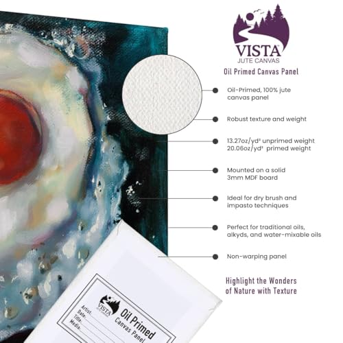 Vista Jute Oil-Primed Canvas Panels - 8"x10", 3 Pack - Blank Canvas for Traditional Oils, Eco Friendly, 100% Jute, Triple Primed, Extra Coarse Texture, Ideal for Dry Brush and Impasto Techniques - size: 8"x10"