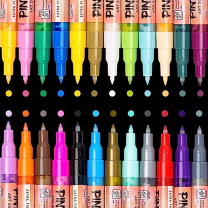 PINTAR | 24 Pack | Acrylic Paint Markers Extra Fine Tip | Rock Painting, Wood, Glass, Leather, Shoes Acrylic Paint Pens | Pack of 24, 0.77mm - size: (24 Pack)