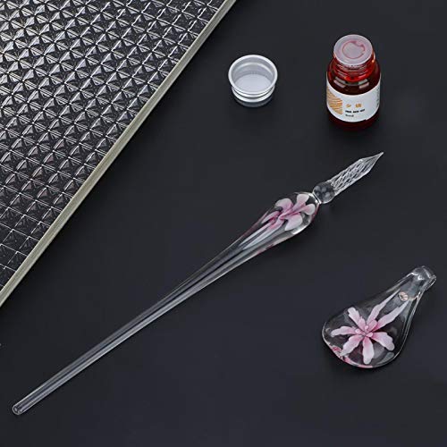 Glass Dip Pen, Glass Ink Pen Set, Crystal Elegant Flower Signature Ink Pen, Calligraphy Pen Set with Pen Holder for Signatures, Gift Cards Writing, Calligraphy Beginners