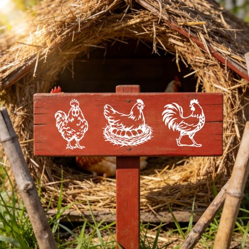 2 Sheets Farmhouse Chicken Silkscreen Stencil, Rooster Hen Self-Adhesive Silk Screen Printing Stencils Reusable Mesh Stencil for Painting on Wood, T-Shirt, Home Craft - color: Chicken