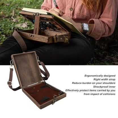 Pochade Box, Writers Messenger Wood Box Crates for Storage Wooden Tool Box Portable Artist Tool Bag Painting Brush Tool Storage Sketch Box Easel for Outdoor Painting, Brown