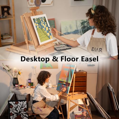 DJAR 89 Pcs Acrylic Paint Set with Wooden French Easel for Adults | Professional Painting Kit Includes 24 Color Acrylic Paint, Canvas, Brushes & Art Supplies for Students, Beginners