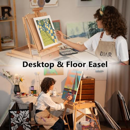 DJAR 89 Pcs Acrylic Paint Set with Wooden French Easel for Adults | Professional Painting Kit Includes 24 Color Acrylic Paint, Canvas, Brushes & Art Supplies for Students, Beginners
