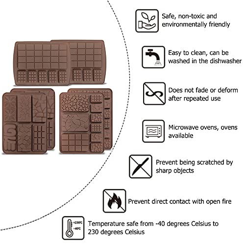 6 boards (42 pcs) Chocolate Mold, VEINARDYL Silicone Break-Apart Waffle Molds, Non-Stick Thick Protein and Energy Bar Mold for Fondant Candy Wax Melt DIY Handmade Gifts