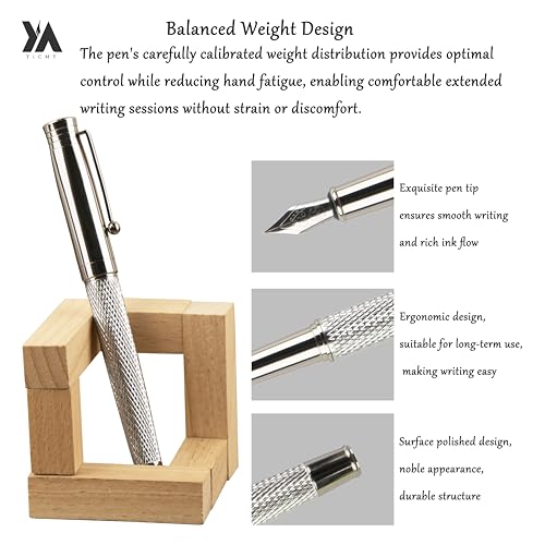 Fancy Fountain Pen Set – Fine & Medium Nibs, Includes 18 Ink Cartridges, Ink Converter, Syringe Filler, Luxury Gift for Writing, Journaling & Calligraphy，Silvery - color: silvery