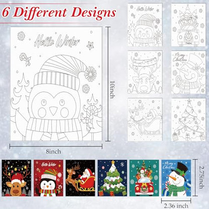 6 Pack Pre Drawn Canvas for Painting Pre Printed Canvas Kit 8 x 10 Inch Stretched Cotton Paint and Sip Set for Adults Couple Party Graduation Summer Date Night(Christmas Eve) - style: Christmas Eve