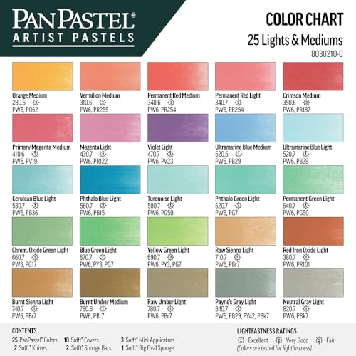 PanPastel Artist Pastels by GOLDEN, Light and Medium Colors Set, 25 Color, Professional Artist Pastels, Unique Pan Format (cake-like)