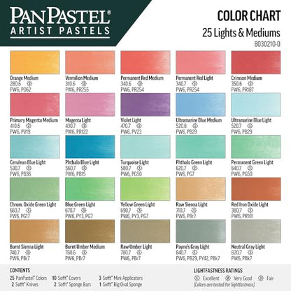 PanPastel Artist Pastels by GOLDEN, Light and Medium Colors Set, 25 Color, Professional Artist Pastels, Unique Pan Format (cake-like)