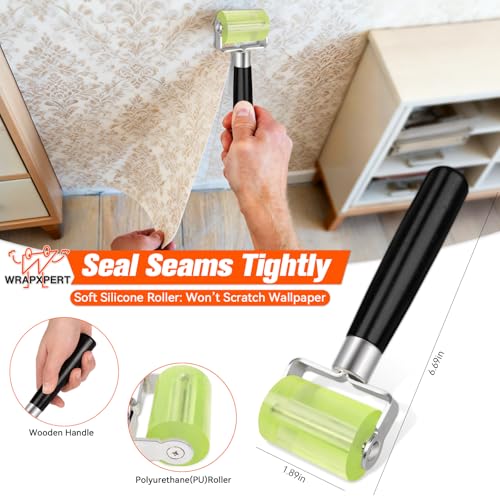 WRAPXPERT Wallpaper Tools Wallpaper Smoothing Tool Kit with Felt Squeegee,Seam Roller,Razor Scraper,Wrapping Paper Cutter for Peel and Stick Contact Paper,Vinyl Backsplash Tile,Bathroom,Window Film - color: Green
