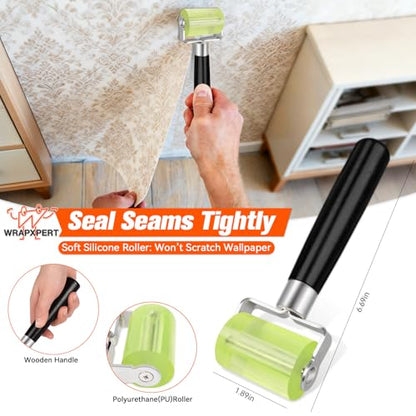 WRAPXPERT Wallpaper Tools Wallpaper Smoothing Tool Kit with Felt Squeegee,Seam Roller,Razor Scraper,Wrapping Paper Cutter for Peel and Stick Contact Paper,Vinyl Backsplash Tile,Bathroom,Window Film - color: Green