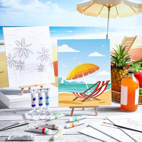Zhanmai 88 Pcs 8 x 10 Inch Pre Drawn Canvas for Painting Kit Pre Stretched Canvas for Sip and Paint Party Favor Coloring DIY Virtual Party Birthday Gifts Adult's Date Night(Natural Scenery) - style: Natural Scenery