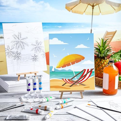 Zhanmai 88 Pcs 8 x 10 Inch Pre Drawn Canvas for Painting Kit Pre Stretched Canvas for Sip and Paint Party Favor Coloring DIY Virtual Party Birthday Gifts Adult's Date Night(Natural Scenery) - style: Natural Scenery