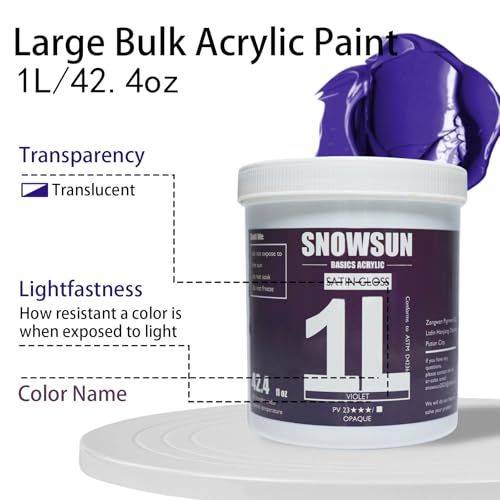 SNOWSUN Acrylic Paints, Large Bulk Heavy Body Acrylic Paint (42.4 oz, 1L) - Non Toxic Gloss Thick Art Paint for Multi-Surface, Canvas Wood Ceramic and Leather, Stone Craft, for Artists & Beginners, Violet - color: violet