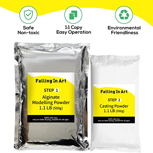 Falling in Art Hand Casting Powder Kit Refill - 1.1Lb Alginate Molding Powder and 1.1Lb Stone Casting Powder for Craft, Keepsake, Sculpture, Diorama and Home Décor - size: Powder Refill