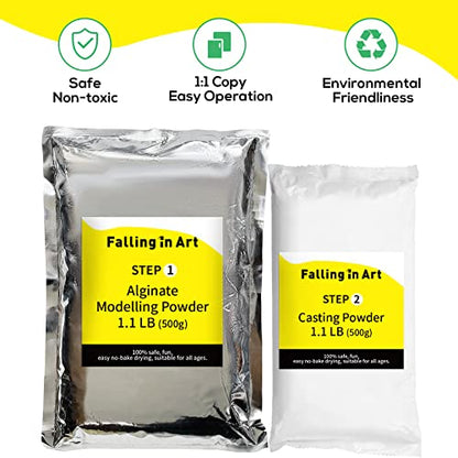 Falling in Art Hand Casting Powder Kit Refill - 1.1Lb Alginate Molding Powder and 1.1Lb Stone Casting Powder for Craft, Keepsake, Sculpture, Diorama and Home Décor - size: Powder Refill