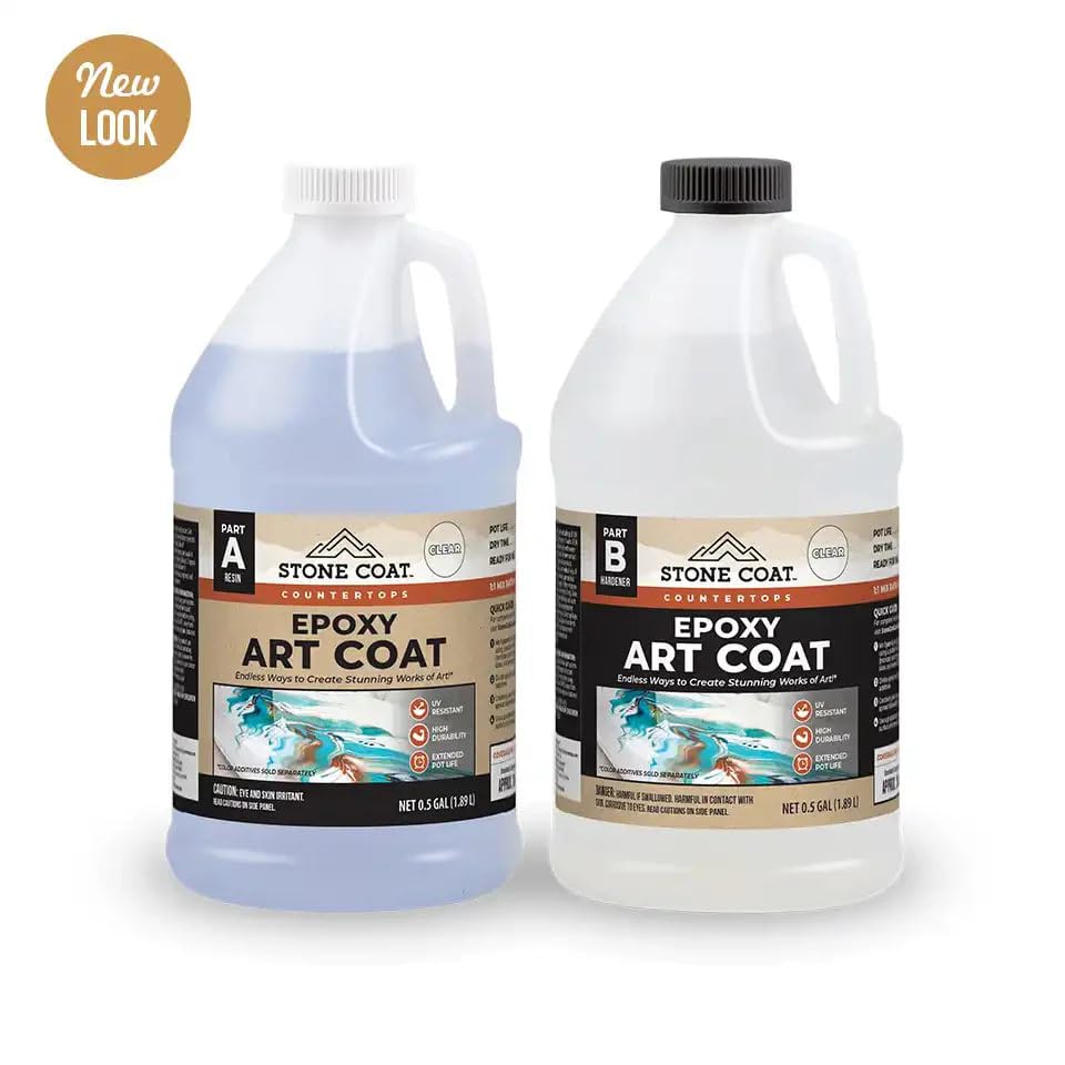 Stone Coat Countertops Art Coat (1 Gal Epoxy Resin) Formulated with Zero VOCs, Extended Working Time, UV Resistance for Alcohol Ink, Acrylic, Metallics, Food Safe Epoxy Perfect for DIY and Art Markers | Extended Working Time, Zero VOC, Food‑Safe Epoxy for