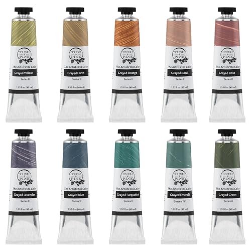 Tusc & Pine Artist Oil Paint - 40 ml Set of 10 - Warm and Cool Grayed- Non-Yellowing, Rich & Creamy Consistency, Maximum Pigment Load, Small Batch Milled Oil Paints Developed for Professional Artists - color: Warm and Cool Grayed, size: 13.5 Fl Oz (Pack o