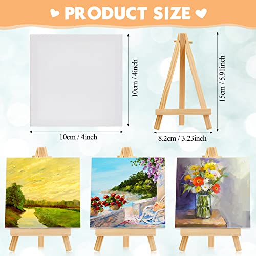 Mimorou 64 Pack Mini Canvas with Easel Sets for Painting Small Art Stretched Canvas Panels Pack with Wood Display Easel for Classroom Crafts, Art Projects, Birthday Paint Party Favors (4 x 4 Inch) - size: 4 x 4 Inch