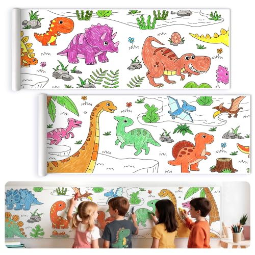 118" x 15" Giant Sticky Coloring Paper Roll for Kids Ages 4-8, Perforated for Easy Tearing Drawing Rolls, DIY Sticky Coloring Paper Roll for Kids Ages 4-8, Dinosaur-Themed Drawing Rolls - color: Dinosaur Paradise