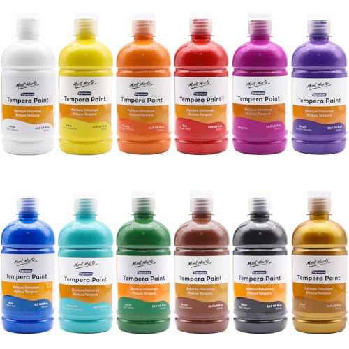 Mont Marte Tempera Paint Set 12pc x 16.9 US fl.oz (500ml), 12 Bottles of Tempera Style Kids Paint, Washable for Kids Art and Craft, Non Toxic, Easy to Clean. - size: 202.8 Fl Oz (Pack of 1)