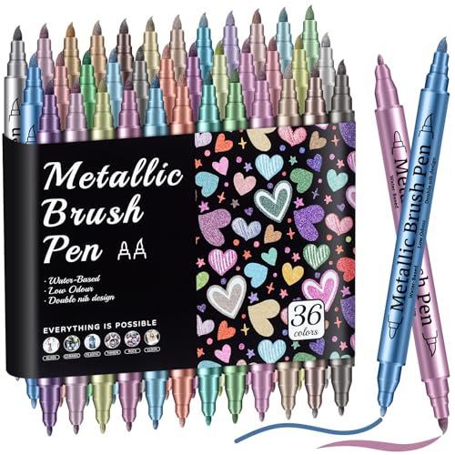Prudiut 36 Pack Premium Metallic Markers Set, Dual Tip Paint Pens, Acrylic Paint Markers for Rock Painting & Crafts, Easter & Valentine's Day Gift for Adults & Artist - color: 36 Colors(Dual Tip)