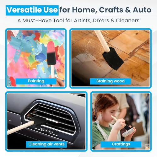 Bulk Foam Paint Brushes, 50 Pcs Disposable, 1-inch Sponge Brushes for Painting, Staining, Varnishes & DIY Craft Projects - By TX liteart - size: 1 inch