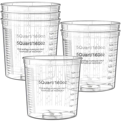 Maxdot 6 Pcs 5 Quart/160 Ounce Paint Mixing Cups Plastic Measuring Cups for Liquids Automotive Painting, Epoxy Resin, Acrylic Arts, Disposable or Reusable, Crafts, Graduated, Mixing Ratios