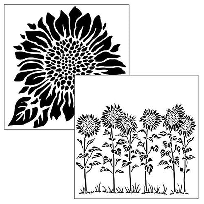 The Crafter’s Workshop - Reusable Floral Stencil for Painting and Crafts – Whimsical and Joyful Blooms for Creative Projects – 2 Pk, 6" x 6" – Joyful Sunflower/Sunflower Meadow - style: Joyful Sunflower / Sunflower Meadow