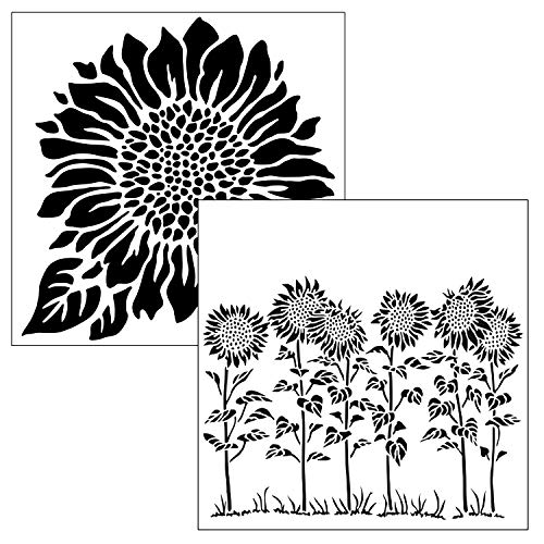 The Crafter’s Workshop - Reusable Floral Stencil for Painting and Crafts – Whimsical and Joyful Blooms for Creative Projects – 2 Pk, 6" x 6" – Joyful Sunflower/Sunflower Meadow - style: Joyful Sunflower / Sunflower Meadow