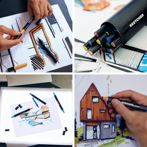 Sketcher Twin Tip Molotow Marker Set 12 Pack - Aqua Pro Ink Dual Nib 2-5mm Ink Pen Art Drawing Bundle (Main 3) - style: Main Kit 3