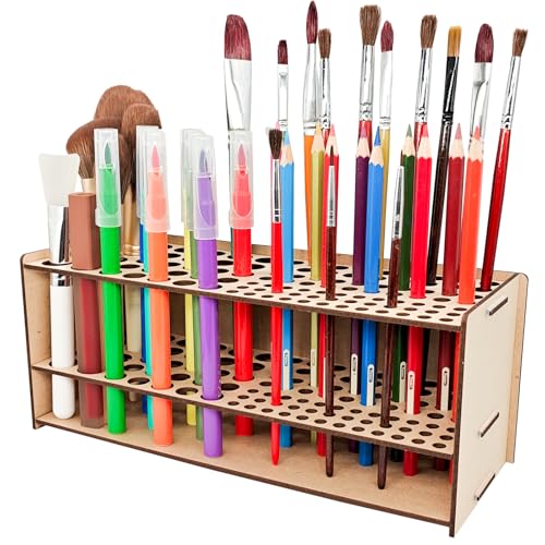 Wooden Paint Brush Holder with Wood Glue 105 Holes MDF Paintbrush Holder Organizer Artist Brush Holder Paint Brush Stand Rack for Artist Brushes Pens Pencils - style: 105 Holes