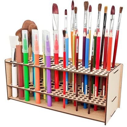 Wooden Paint Brush Holder with Wood Glue 105 Holes MDF Paintbrush Holder Organizer Artist Brush Holder Paint Brush Stand Rack for Artist Brushes Pens Pencils - style: 105 Holes