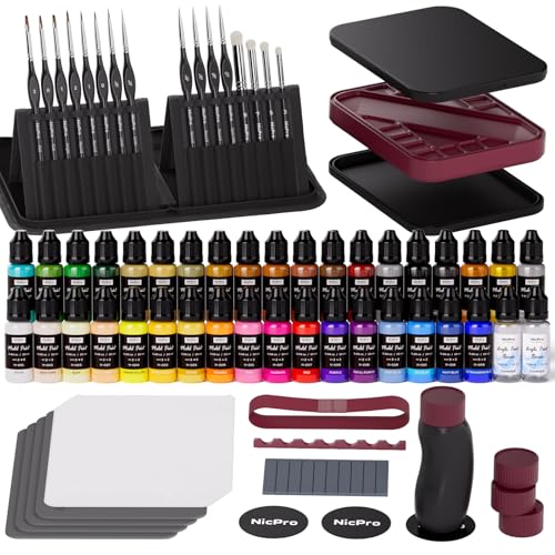 Nicpro All-in-One Miniature Painting Kit, Including 36 Colors Model Paint, Wet Palette, 16PCS Detail Paint Brushes Drybrush with Bag, Magnetic Painting Handle, Sponges, Pallet Paper, Brush Holder - color: 36 Model Paint + Wet Palette
