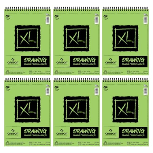 Canson XL Series Drawing Pad, 9" x 12", 60 Sheets/Pad, 6 Pads | White, 70 lb. (114gsm), Wire Top Bound, Great for Colored Pencil, Graphite, Charcoal, Pastel, and Pen/Ink, 360 Sheets Total - size: 9x12 (6-Pack)