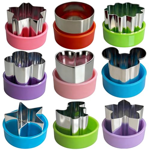 9 PCS 1.5 In Mini Cookie Cutters Set for Kids, Stainless Steel Small Sandwich Food Cutter Shapes, Fun Shaped Tiny Dinosaur Heart Star Circle Flower for Lunch, Fruit, Vegetable, Cheese, Clay