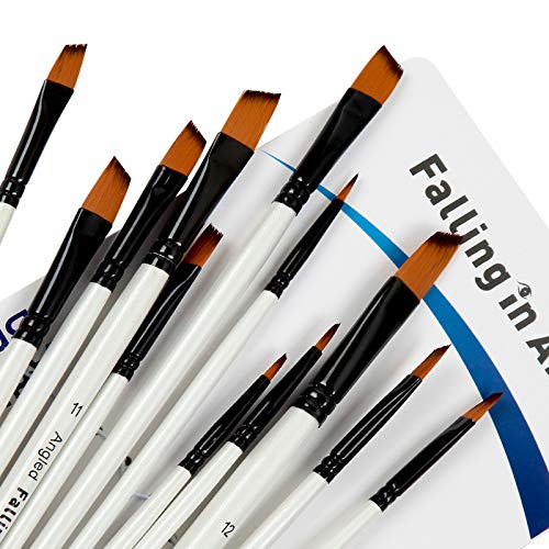 Falling in Art Paint Brushes Set, 12 PCS Nylon Professional Angled Paint Brushes for Watercolor, Oil Painting, Acrylic, Face Body Nail Art, Crafts, Rock Painting - size: 12 Pcs Angled Nylon