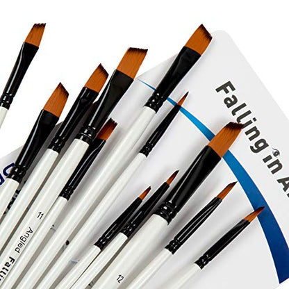 Falling in Art Paint Brushes Set, 12 PCS Nylon Professional Angled Paint Brushes for Watercolor, Oil Painting, Acrylic, Face Body Nail Art, Crafts, Rock Painting - size: 12 Pcs Angled Nylon