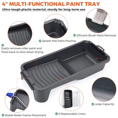 20pcs Small Paint Roller Kit, 4“ 2” Mini Roller Paint Brush with Special Caved-in Edge Foam, Microfiber Rollers and Versatile Paint Tray for Painting Walls, Cabinet, Touch up