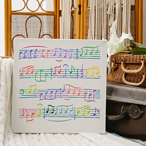 FINGERINSPIRE Music Stencils Template 11.8x11.8 inch Plastic Music Notes Drawing Painting Stencils Sheet Music Square Reusable Stencils for Painting on Wood, Floor, Wall and Tile