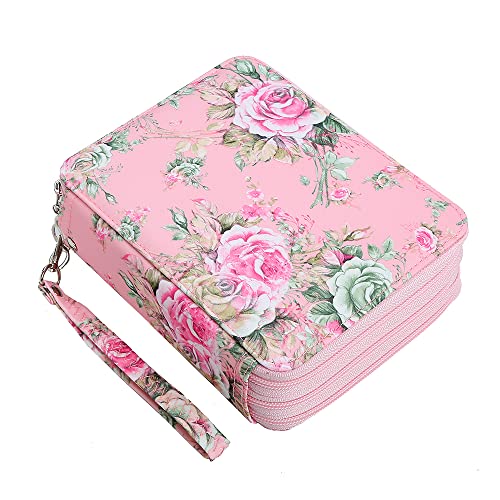 Rose Pencil Organizer - 72 Slot Case with Zipper for Watercolor Pens, Markers & More - color: Pink Rose