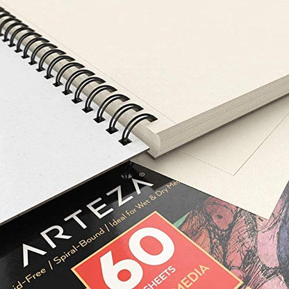 ARTEZA Gouache Paint Set of 60 Colors with 11x14 Mixed Media Sketch Book 2 Pack, Painting Art Supplies for Artist, Hobby Painters & Beginners