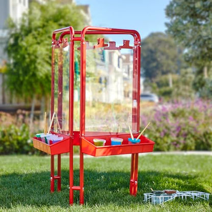 Colorations 3-Way Indoor/Outdoor Acrylic Panel Easel, Adjustable Art and Craft Painting Easel - style: 3-Station, Red