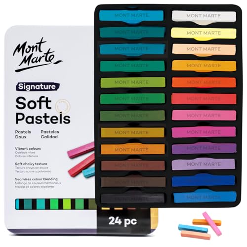 Mont Marte Soft Pastels in Tin Box Signature 24pc, 24 Assorted Colors, Vibrant Pastel Sticks, Great Blending, Comes in Storage Case, Ideal for Art, Craft, Coloring and Sketching - color: Multicolor, size: 24 Count (Pack of 1)