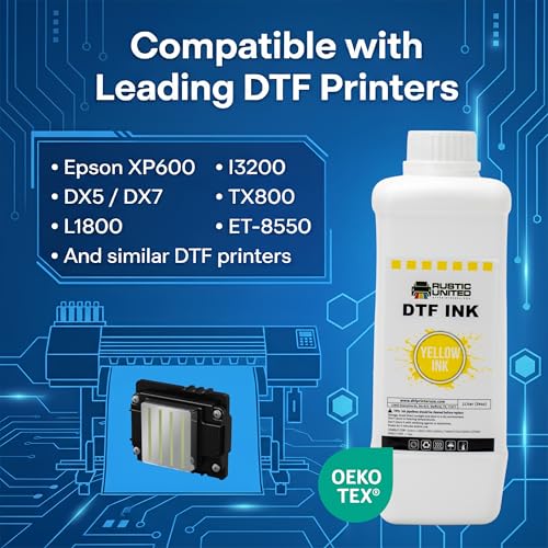 Professional DTF Transfer Ink 1L / 34oz Yellow Refill for Epson ET-8550, XP-15000, L1800, L805, R1390, R2400, DX5, DX7, XP600, I3200 Heat Transfer Printers - color: Yellow, size: 1000ml