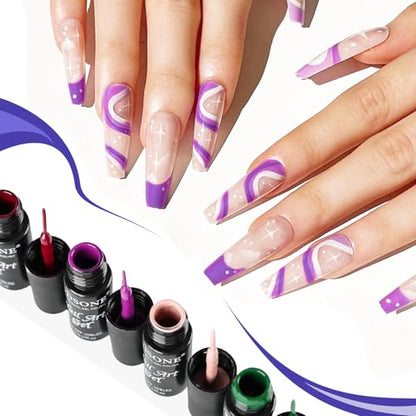 JODSONE Nail Art Gel Liner Set 10 Colors White Red Black White Gel Nail Polish Need U V Lamp Cured with Thin Brush,Gifts for Women - color: 10colors set-2